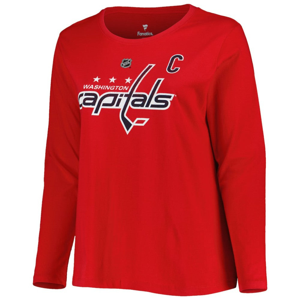 Washington Capitals Profile Women's Plus Size Distressed Printed Name & Number Long Sleeve T-Shirt Red