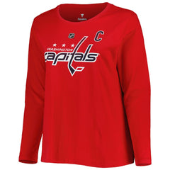 Washington Capitals Profile Women's Plus Size Distressed Printed Name & Number Long Sleeve T-Shirt Red