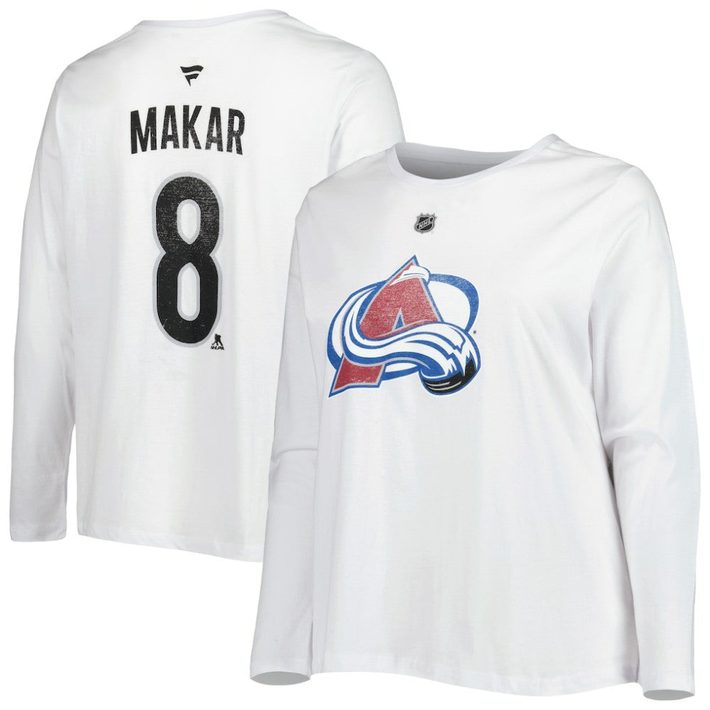 Colorado Avalanche Profile Women's Plus Size Distressed Printed Name & Number Long Sleeve T-Shirt White