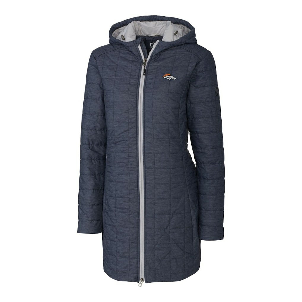 Denver Broncos Cutter & Buck Women's Rainier Primaloft Eco Hooded Long Lightweight Coat - Heather Navy sale