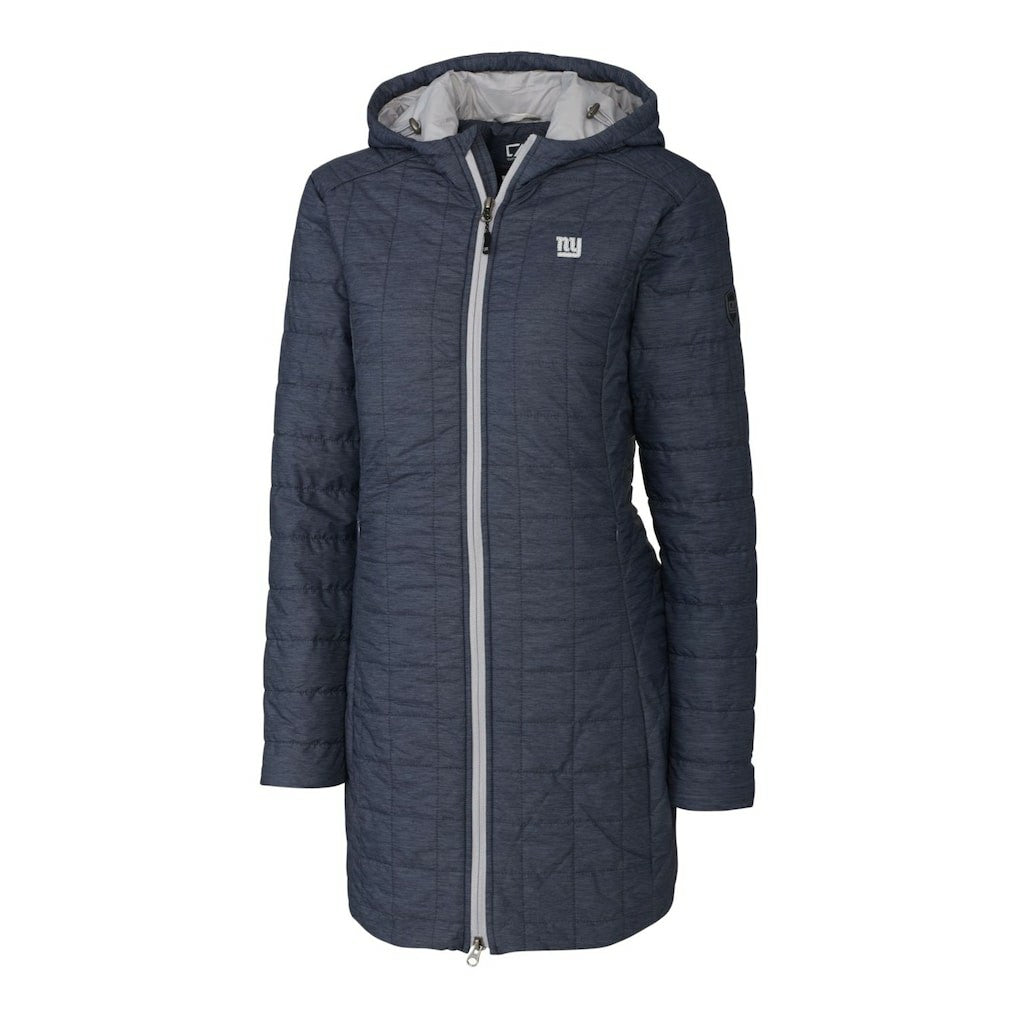 New York Giants Cutter & Buck Women's Rainier Primaloft Eco Hooded Long Lightweight Coat - Heather Navy on sale