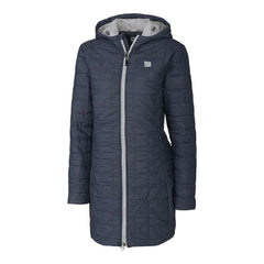 New York Giants Cutter & Buck Women's Rainier Primaloft Eco Hooded Long Lightweight Coat - Heather Navy on sale