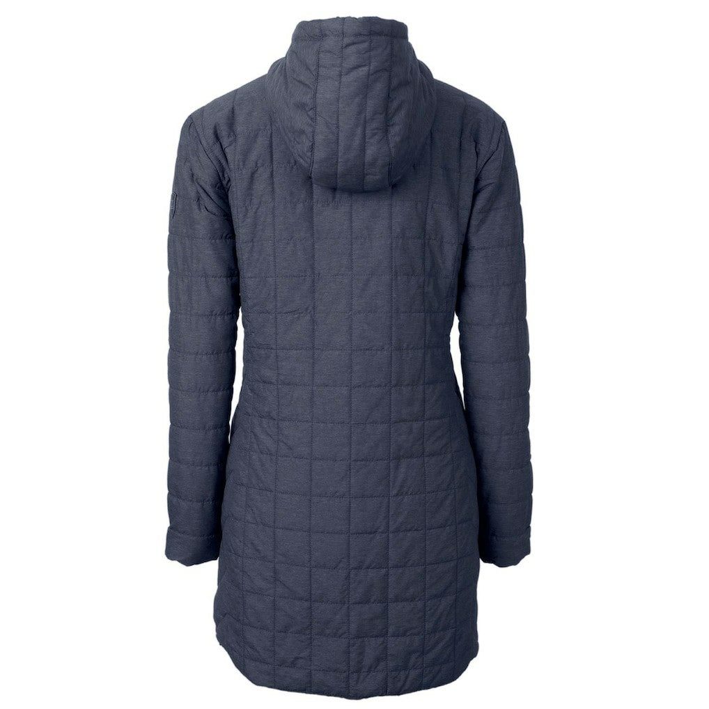New York Giants Cutter & Buck Women's Rainier Primaloft Eco Hooded Long Lightweight Coat - Heather Navy on sale