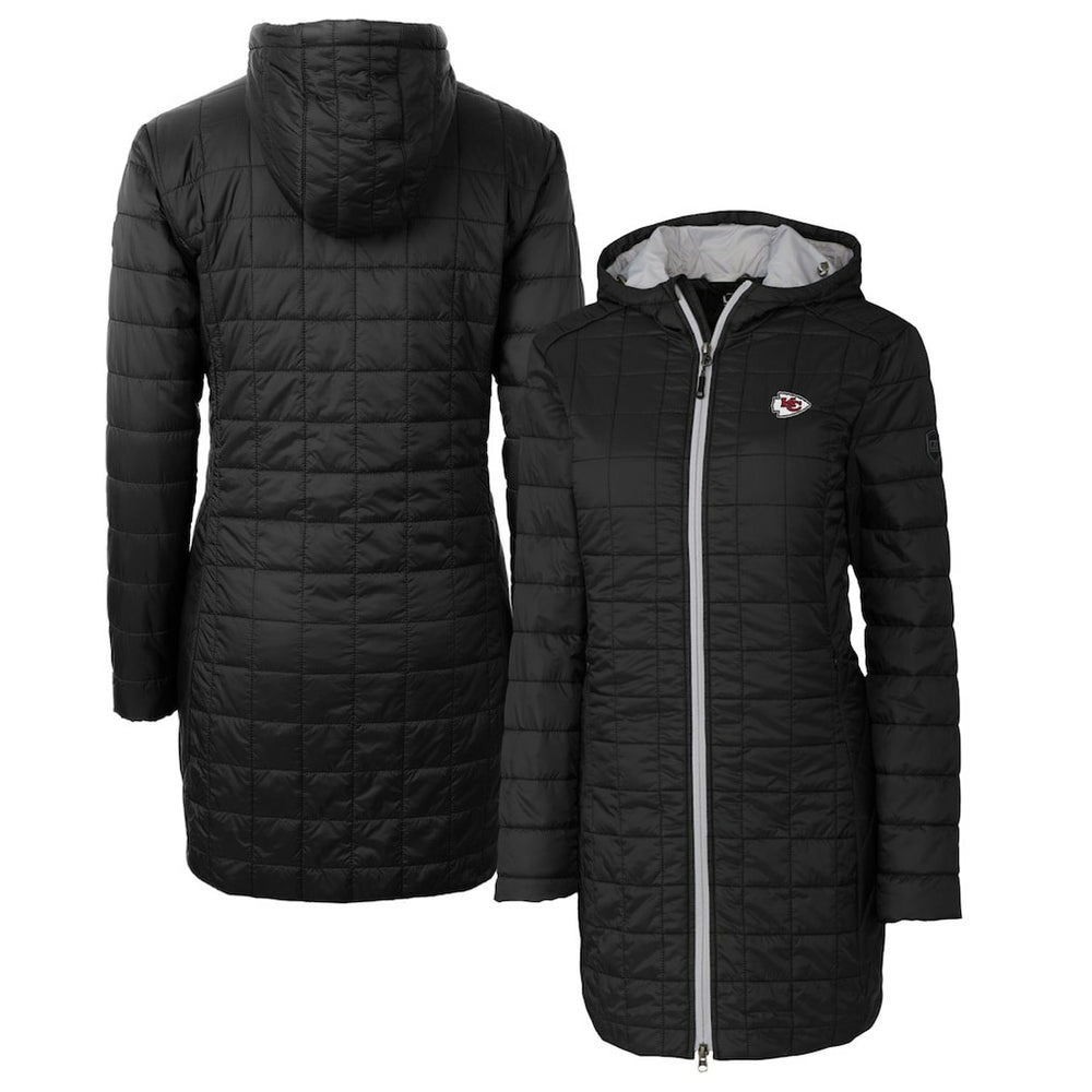Kansas City Chiefs Cutter & Buck Women's Rainier Primaloft Eco Hooded Long Lightweight Coat - Black sale