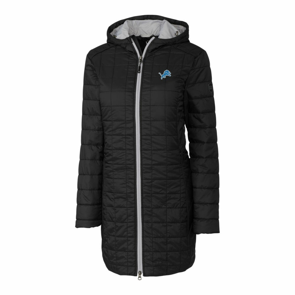 Detroit Lions Cutter & Buck Women's Rainier Primaloft Eco Hooded Long Lightweight Coat - Black online
