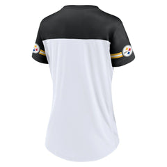 Pittsburgh Steelers Women's Dueling Slant V-Neck Lace-Up T-Shirt - White discount