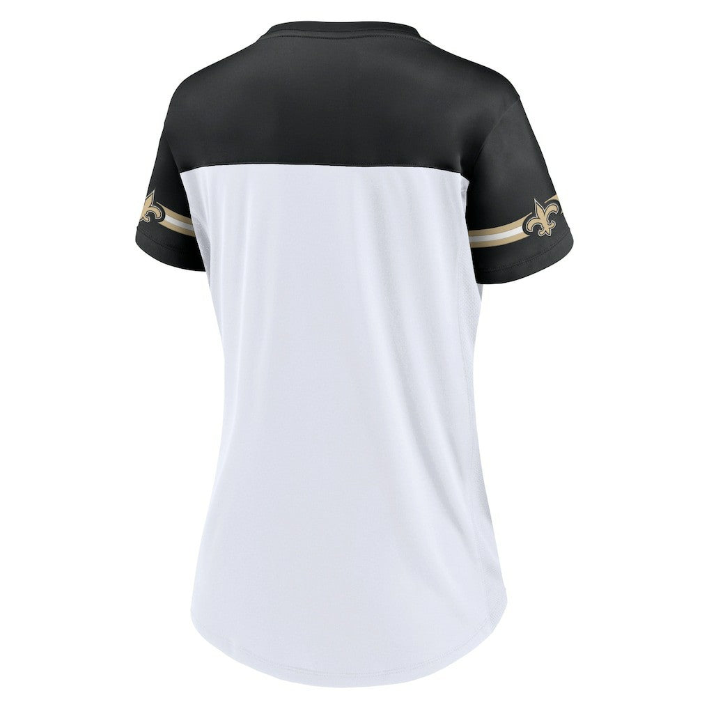 New Orleans Saints Women's Dueling Slant V-Neck Lace-Up T-Shirt - White online