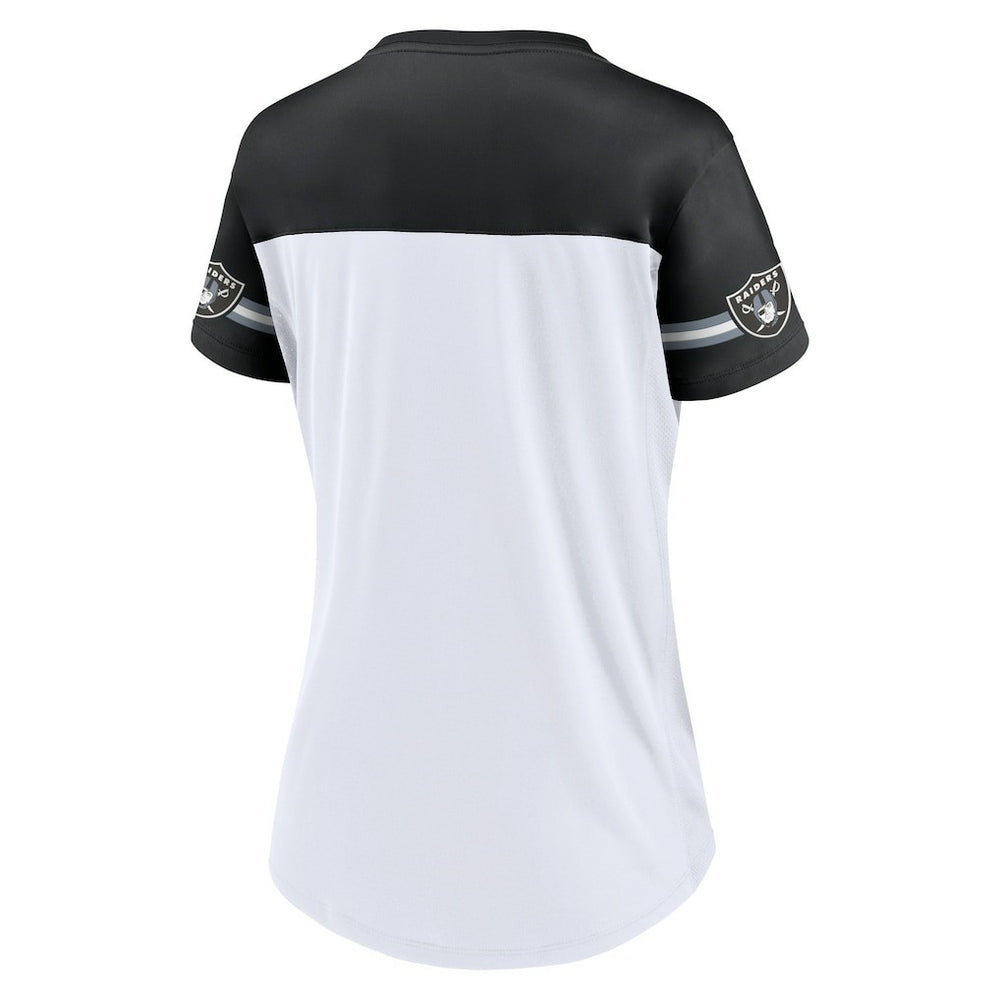 Las Vegas Raiders Women's Dueling Slant V-Neck Lace-Up T-Shirt - White cheap