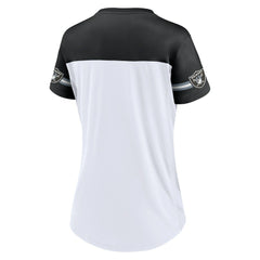 Las Vegas Raiders Women's Dueling Slant V-Neck Lace-Up T-Shirt - White cheap