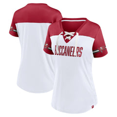 Tampa Bay Buccaneers Women's Dueling Slant V-Neck Lace-Up T-Shirt - White online