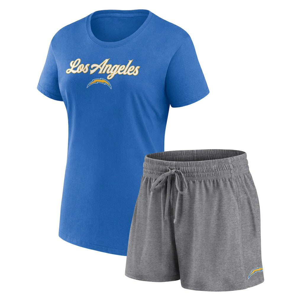 Los Angeles Chargers Women's Script T-Shirt & Shorts Lounge Set - Powder Blue/Heather Charcoal for sale