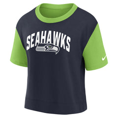 Seattle Seahawks Women's High Hip Fashion T-Shirt - Neon Green/College Navy | Nike outlet