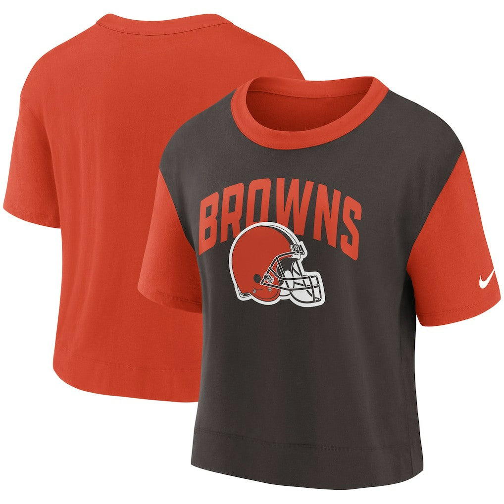 Cleveland Browns Women's High Hip Fashion T-Shirt - Orange/Brown | Nike on sale