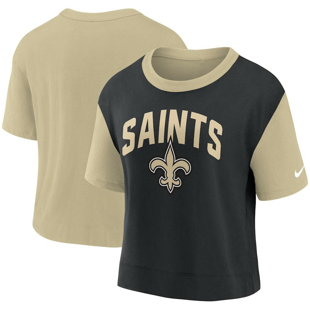 New Orleans Saints Women's High Hip Fashion T-Shirt - Gold/Black | Nike outlet