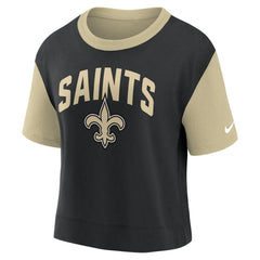New Orleans Saints Women's High Hip Fashion T-Shirt - Gold/Black | Nike outlet