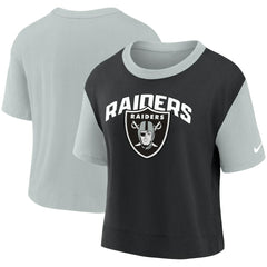 Las Vegas Raiders Women's High Hip Fashion T-Shirt - Silver/Black | Nike for sale
