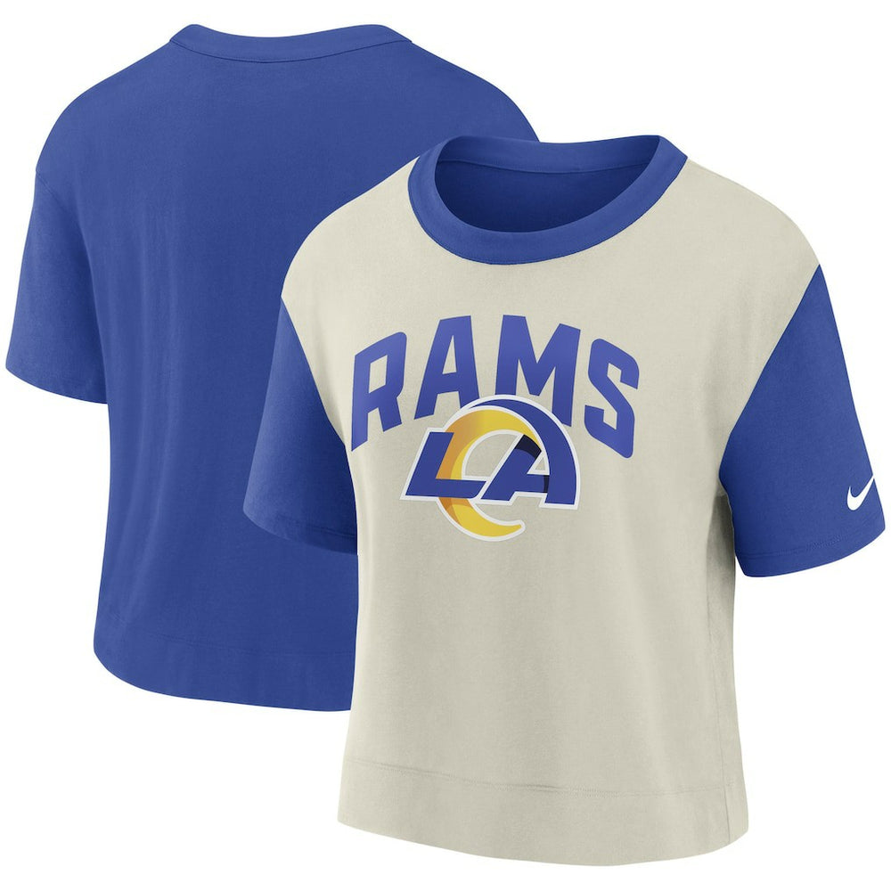 Los Angeles Rams Women's High Hip Fashion T-Shirt - Royal/Bone | Nike cheap