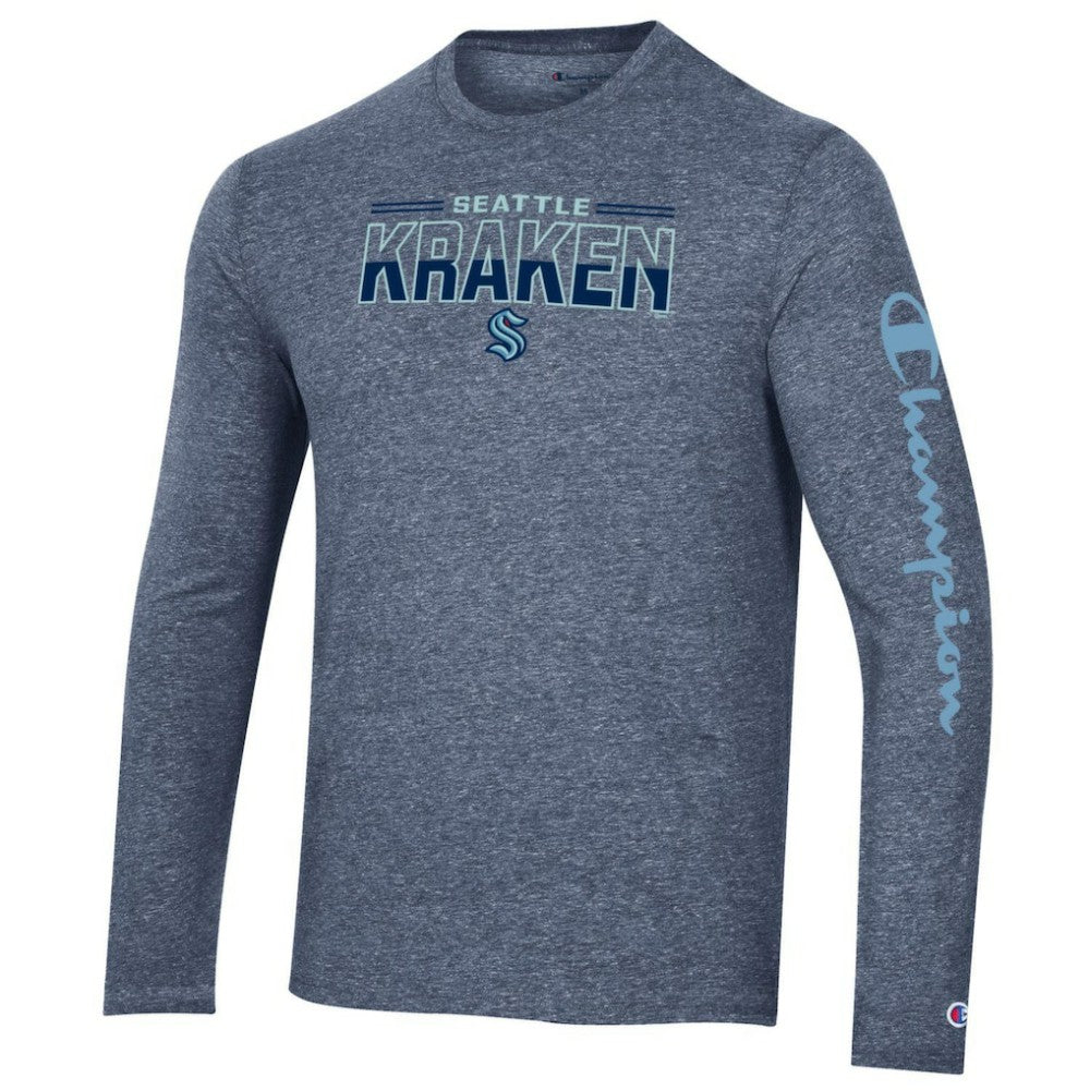Seattle Kraken Champion Tri-Blend Long Sleeve T-Shirt Heather Navy