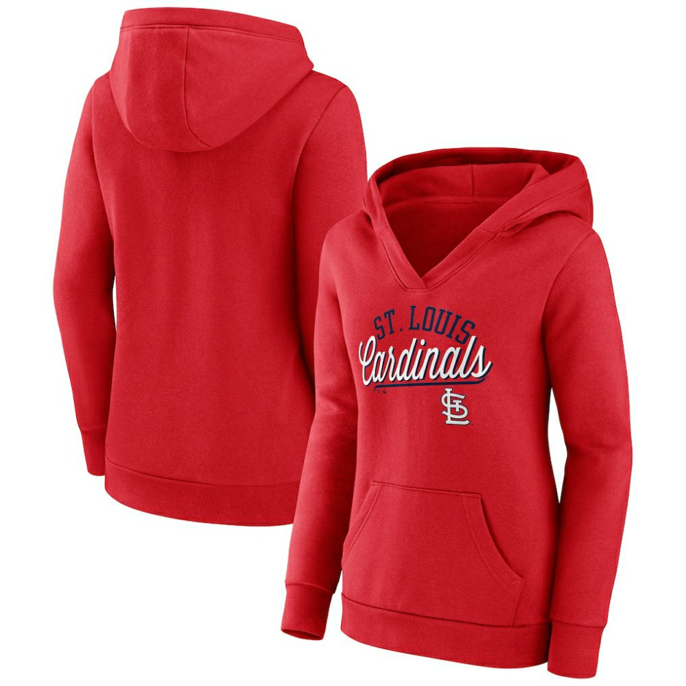 St. Louis Cardinals Women's Simplicity Crossover V-Neck Pullover Hoodie - Red
