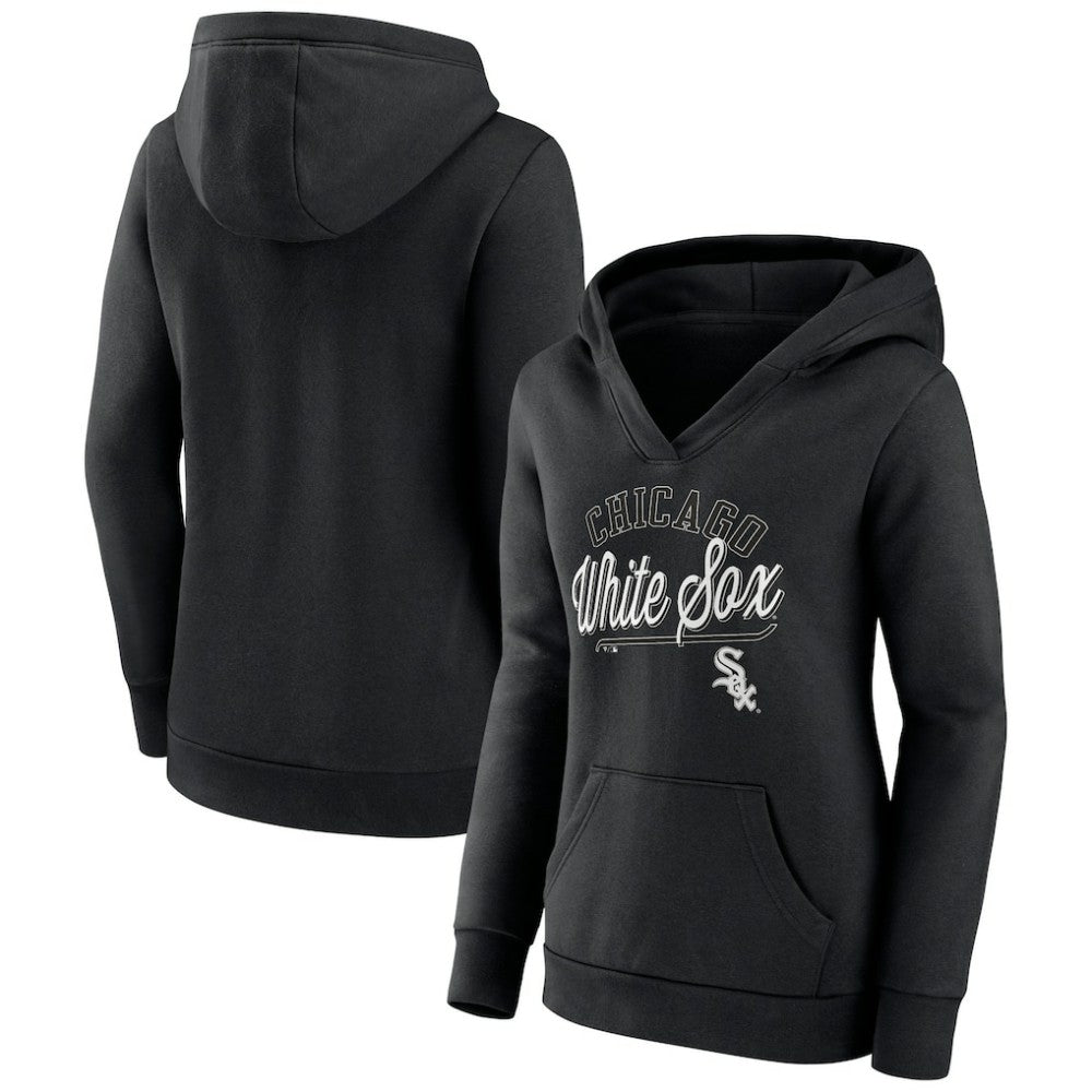 Chicago White Sox Women's Simplicity Crossover V-Neck Pullover Hoodie - Black