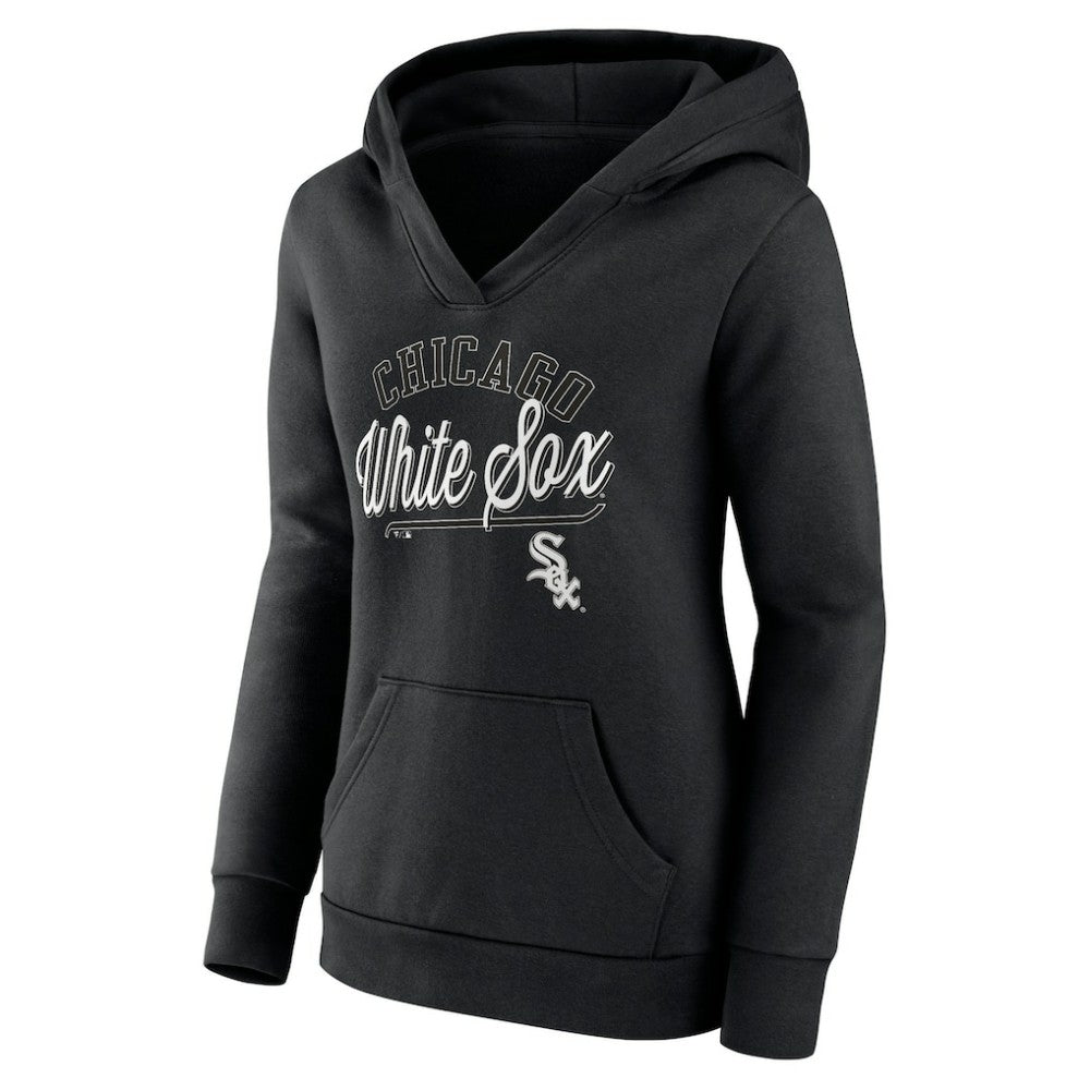 Chicago White Sox Women's Simplicity Crossover V-Neck Pullover Hoodie - Black