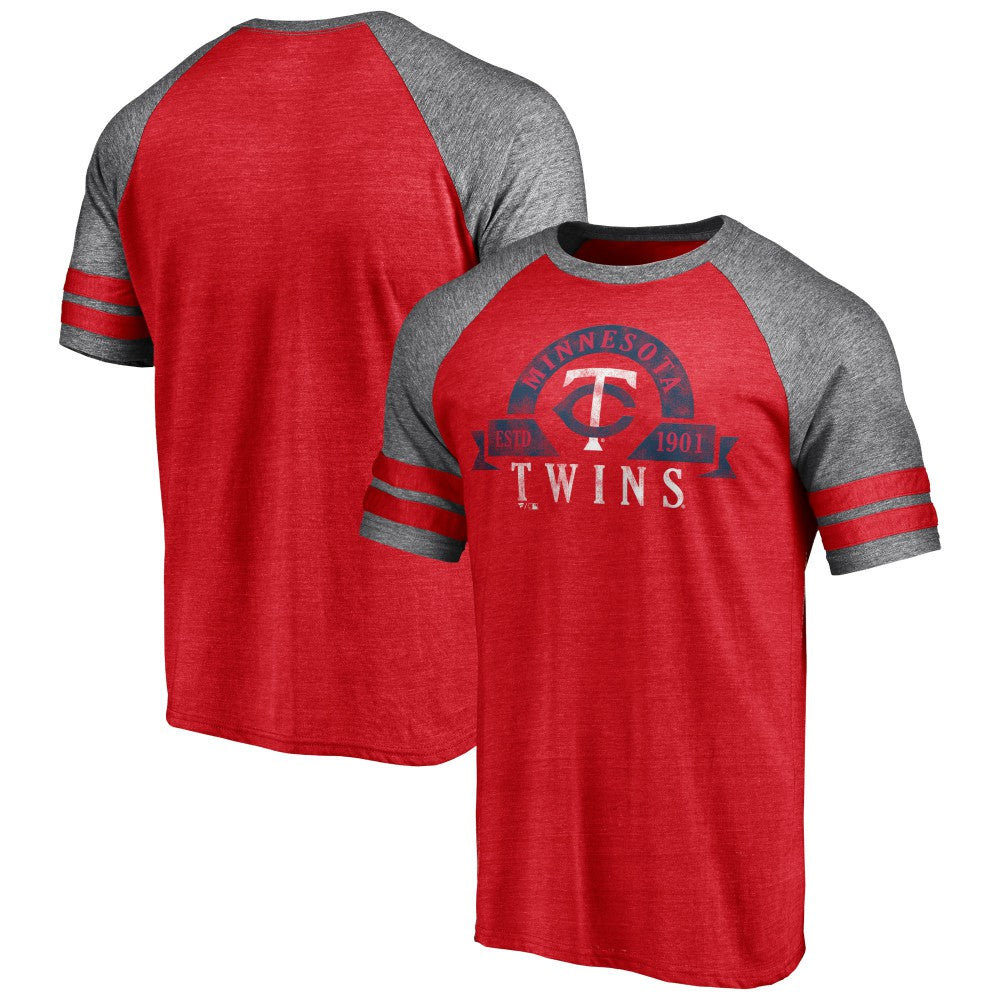 Minnesota Twins Utility Two-Stripe Raglan Tri-Blend T-Shirt - Heather Red