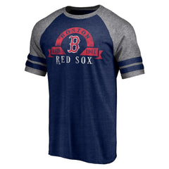 Boston Red Sox Utility Two-Stripe Raglan Tri-Blend T-Shirt - Heather Navy
