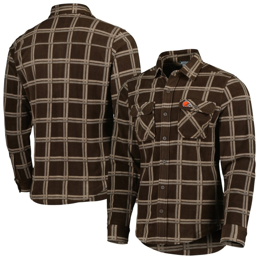 Cleveland Browns Antigua Industry Flannel Button-Up Shirt Jacket - Brown on sale