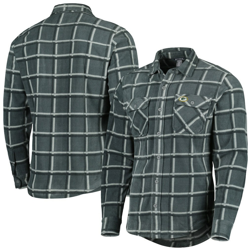 Green Bay Packers Antigua Industry Flannel Button-Up Shirt Jacket - Gray on sale