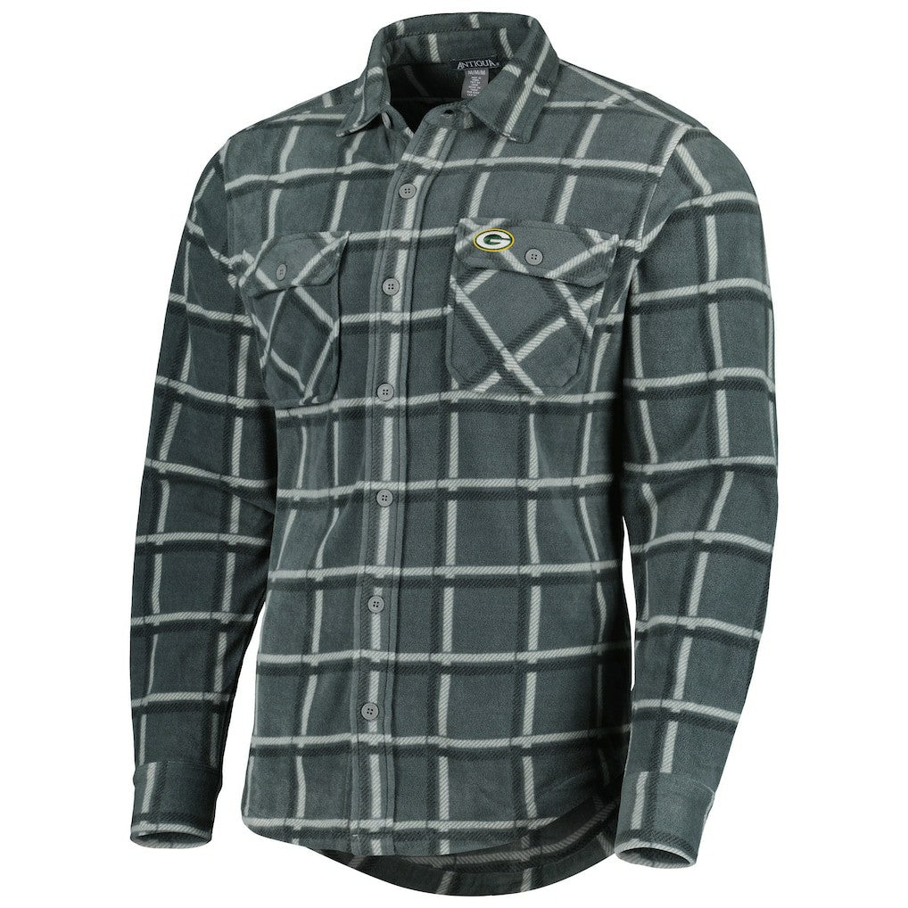 Green Bay Packers Antigua Industry Flannel Button-Up Shirt Jacket - Gray on sale
