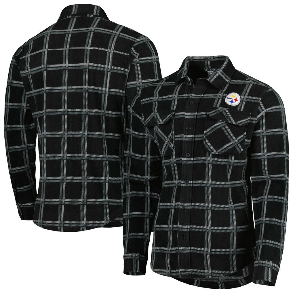 Pittsburgh Steelers Antigua Industry Flannel Button-Up Shirt Jacket - Black on sale