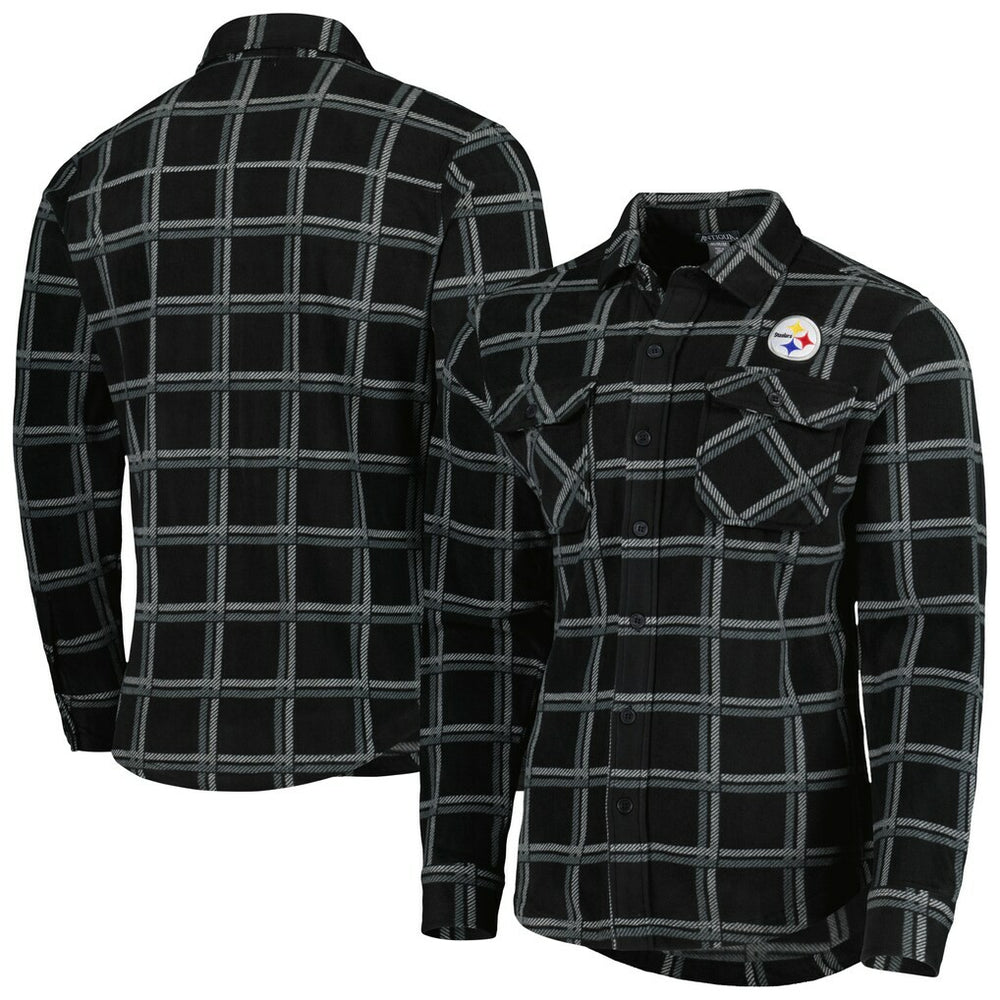 Pittsburgh Steelers Antigua Industry Flannel Button-Up Shirt Jacket - Black on sale