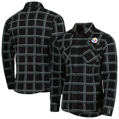 Pittsburgh Steelers Antigua Industry Flannel Button-Up Shirt Jacket - Black on sale