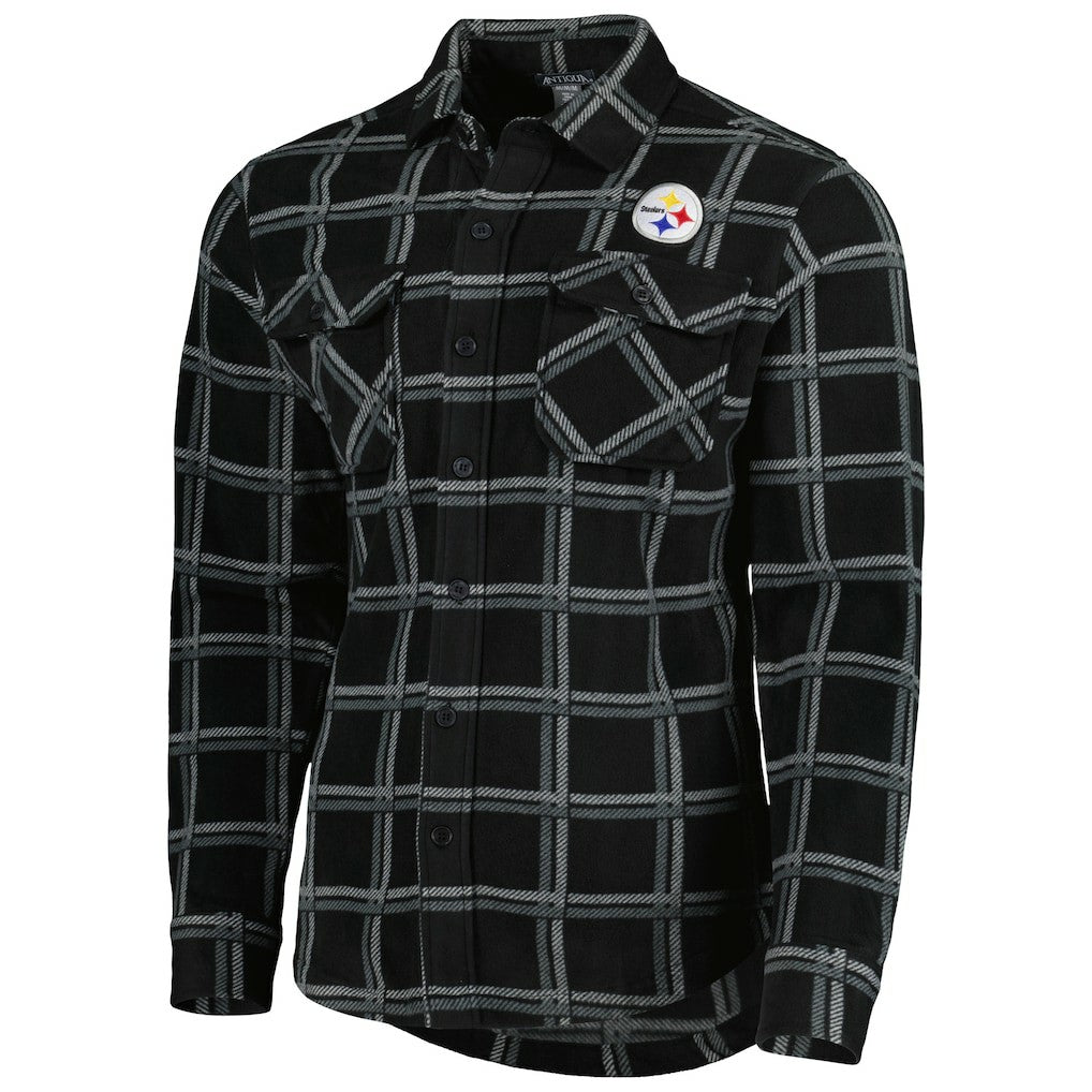 Pittsburgh Steelers Antigua Industry Flannel Button-Up Shirt Jacket - Black on sale
