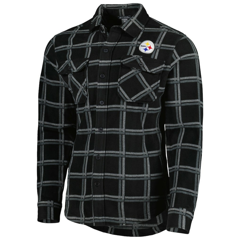 Pittsburgh Steelers Antigua Industry Flannel Button-Up Shirt Jacket - Black on sale