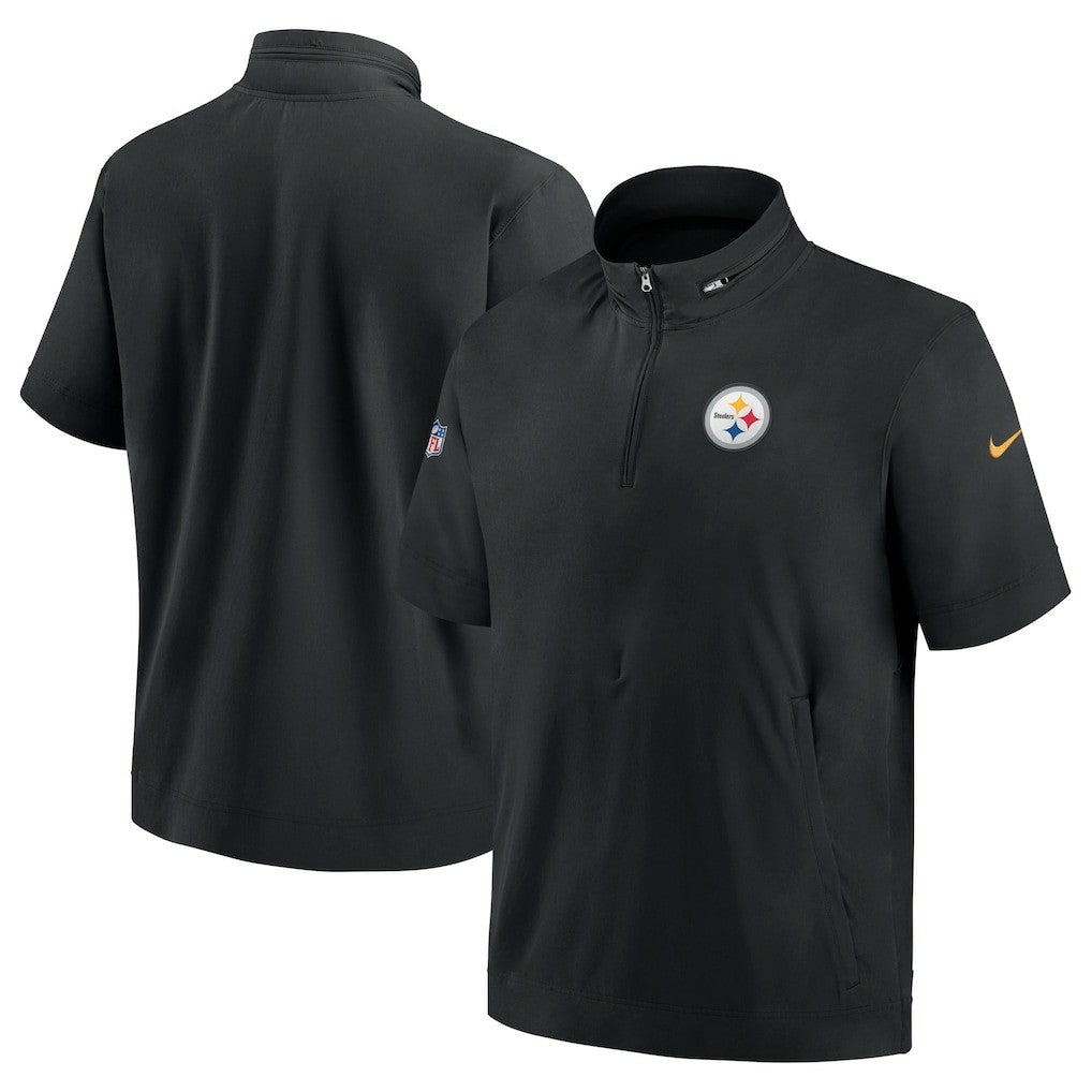 Pittsburgh Steelers Sideline Coach Short Sleeve Hoodie Quarter-Zip Jacket - Black | Nike discount