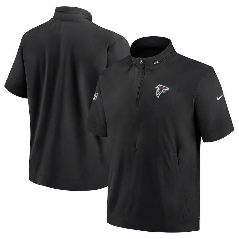 Atlanta Falcons Sideline Coach Short Sleeve Hoodie Quarter-Zip Jacket - Black | Nike on sale