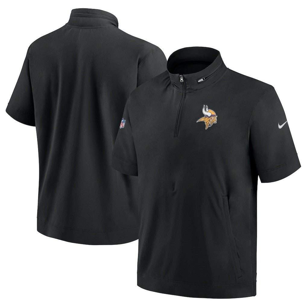 Minnesota Vikings Sideline Coach Short Sleeve Hoodie Quarter-Zip Jacket - Black | Nike outlet