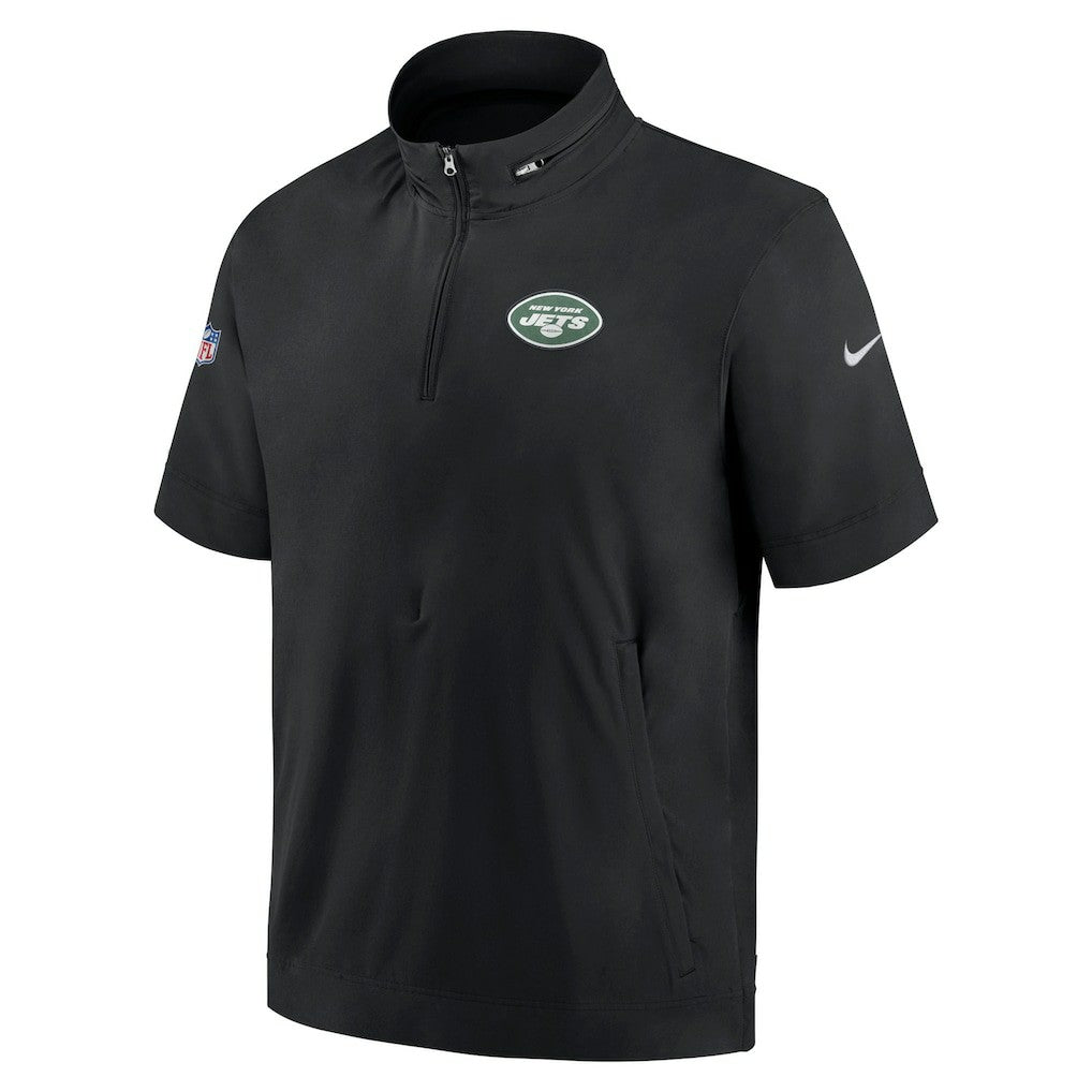 New York Jets Sideline Coach Short Sleeve Hoodie Quarter-Zip Jacket - Black | Nike outlet