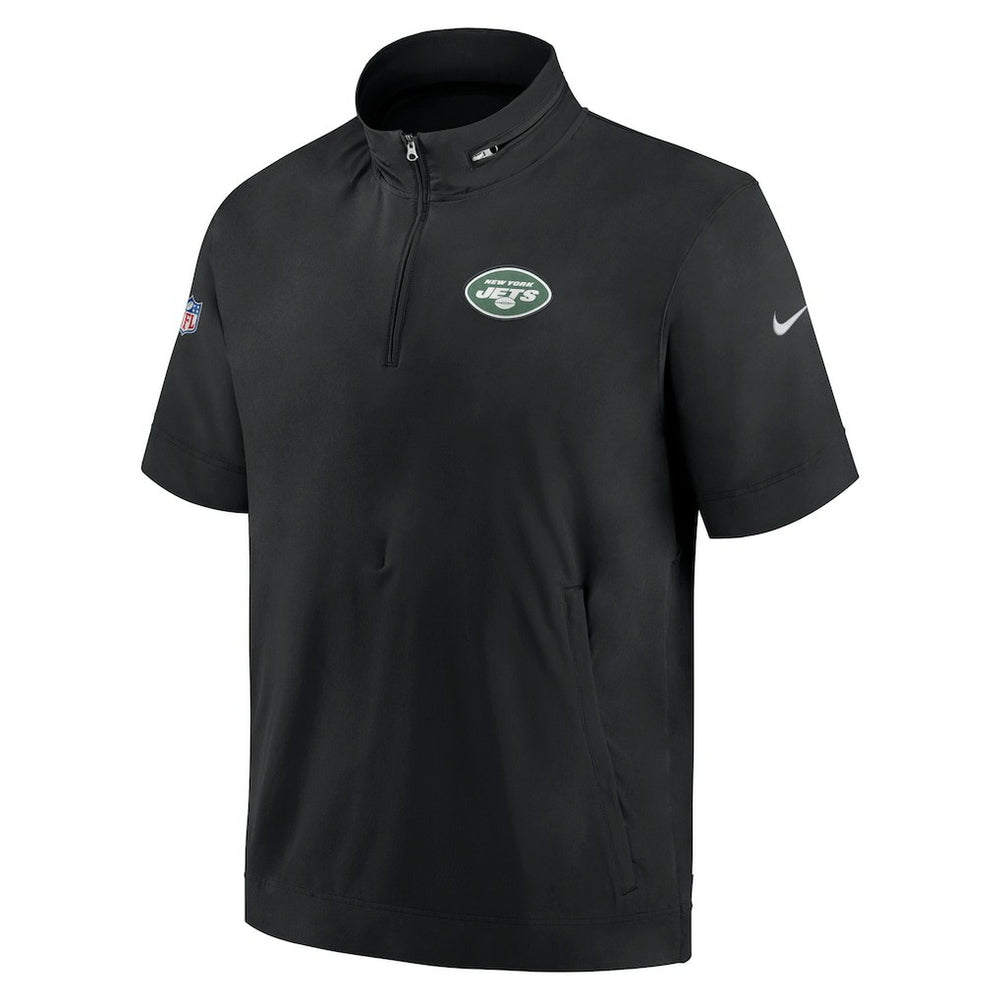 New York Jets Sideline Coach Short Sleeve Hoodie Quarter-Zip Jacket - Black | Nike outlet