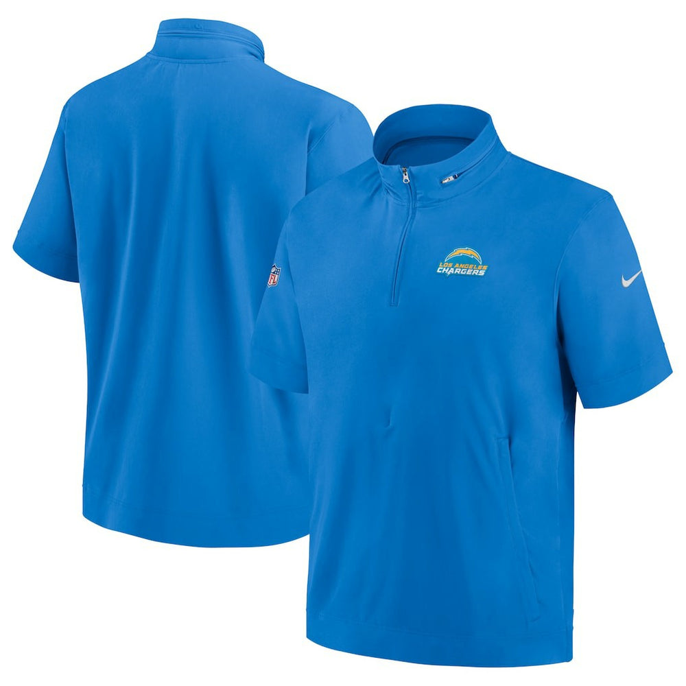 Los Angeles Chargers Sideline Coach Short Sleeve Hoodie Quarter-Zip Jacket - Powder Blue | Nike on sale