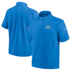 Los Angeles Chargers Sideline Coach Short Sleeve Hoodie Quarter-Zip Jacket - Powder Blue | Nike on sale