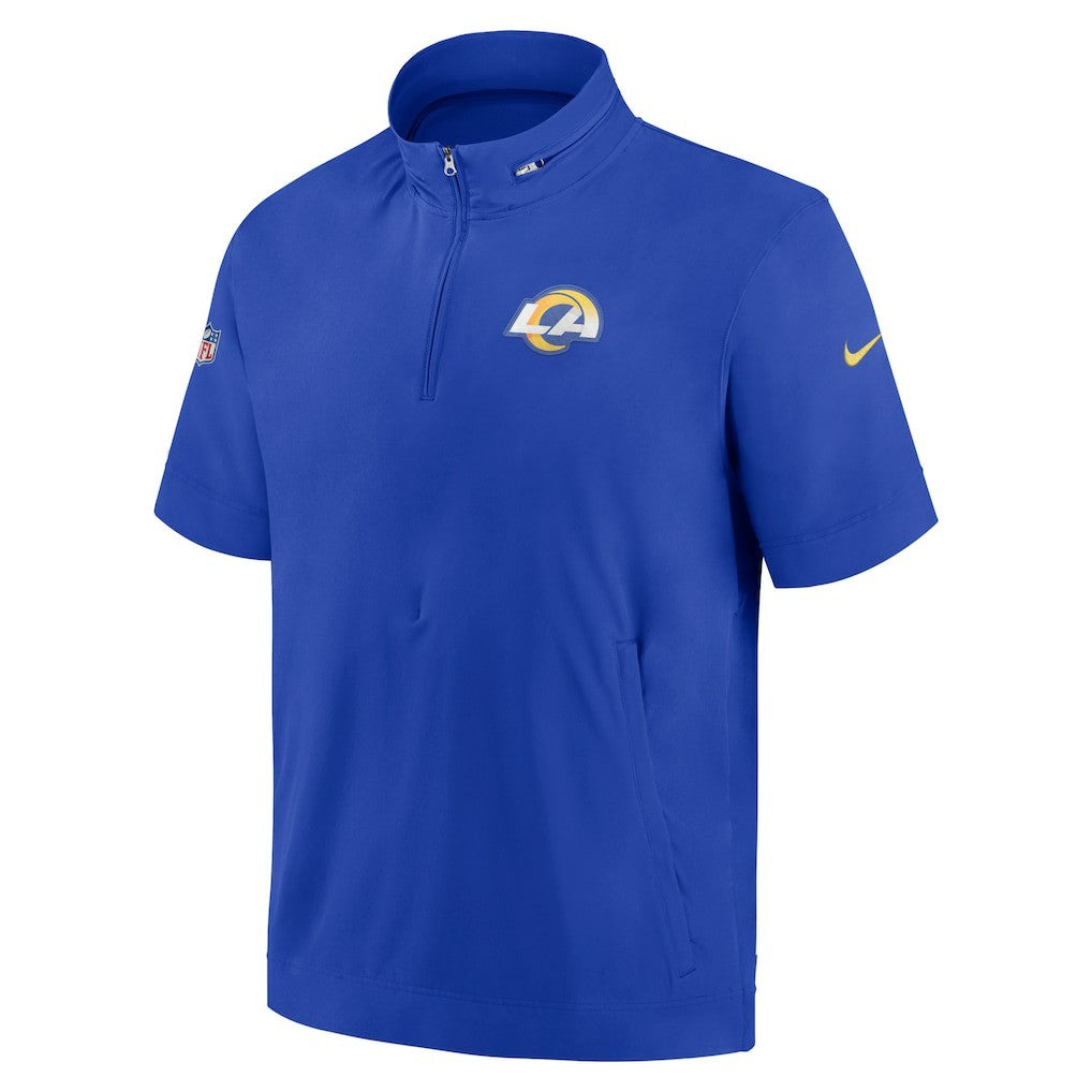 Los Angeles Rams Sideline Coach Short Sleeve Hoodie Quarter-Zip Jacket - Royal | Nike discount