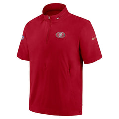 San Francisco 49ers Sideline Coach Short Sleeve Hoodie Quarter-Zip Jacket - Scarlet | Nike cheap
