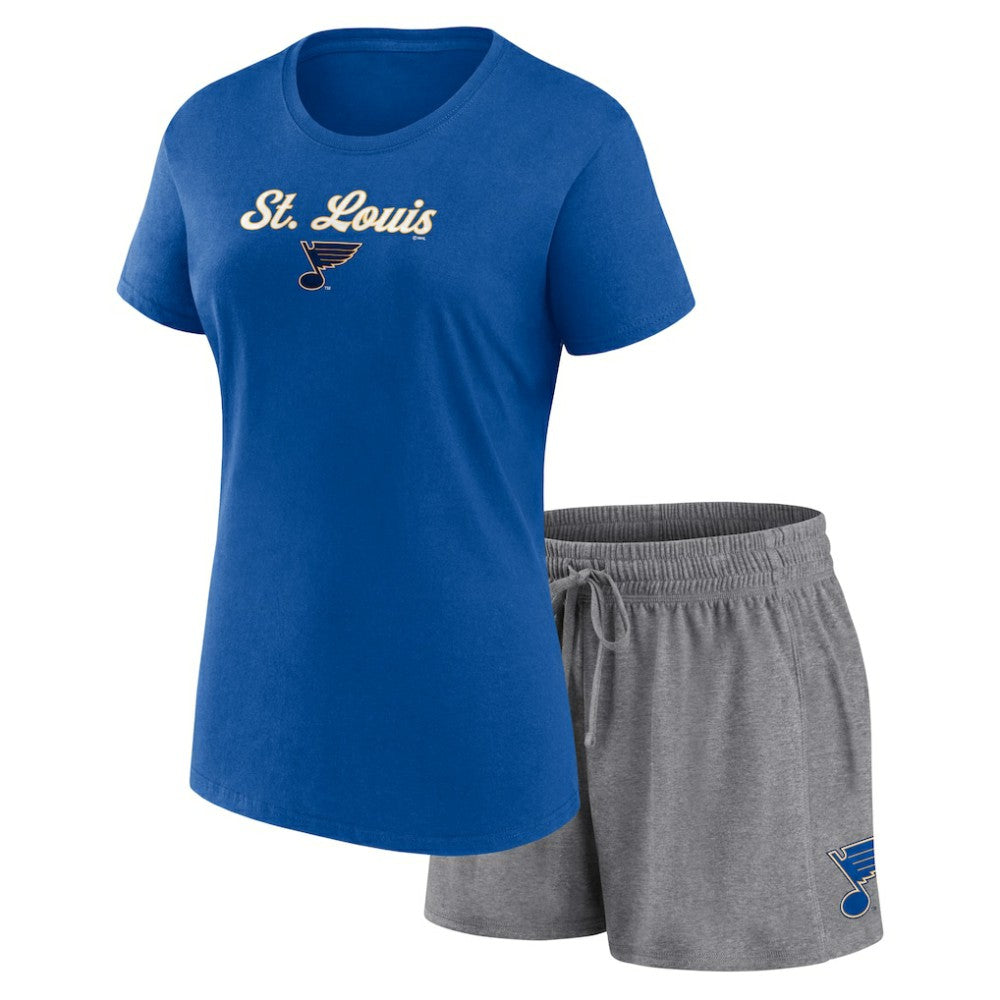 St. Louis Blues Fanatics Women's Script T-Shirt & Shorts Set Blue/Gray