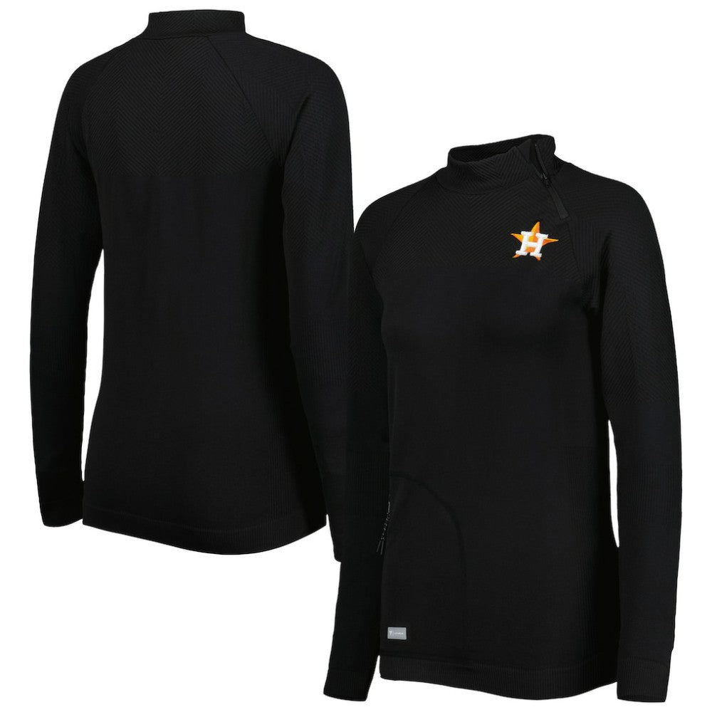 Houston Astros Levelwear Women's Verse Asymmetrical Raglan Tri-Blend Quarter-Zip Jacket - Black