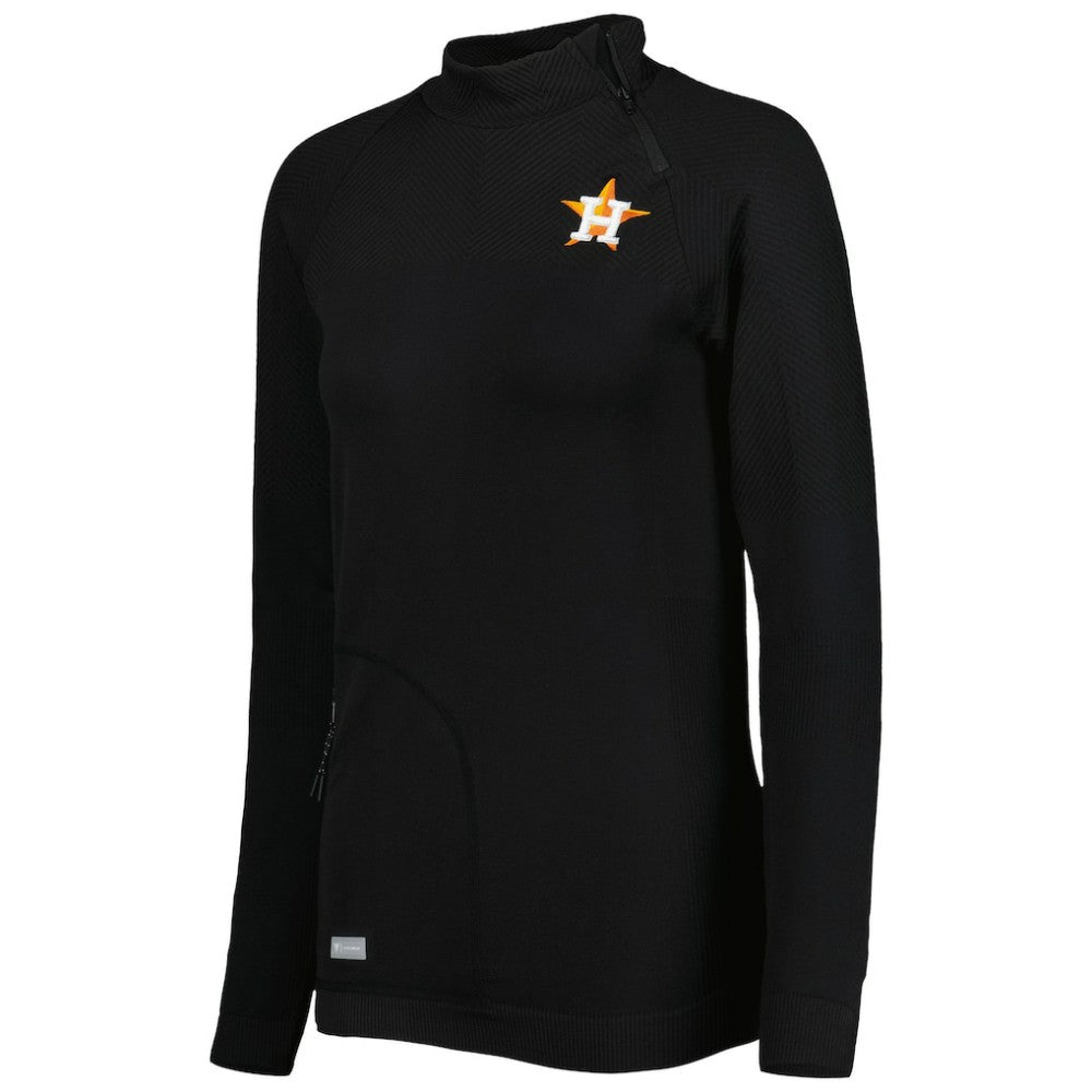 Houston Astros Levelwear Women's Verse Asymmetrical Raglan Tri-Blend Quarter-Zip Jacket - Black