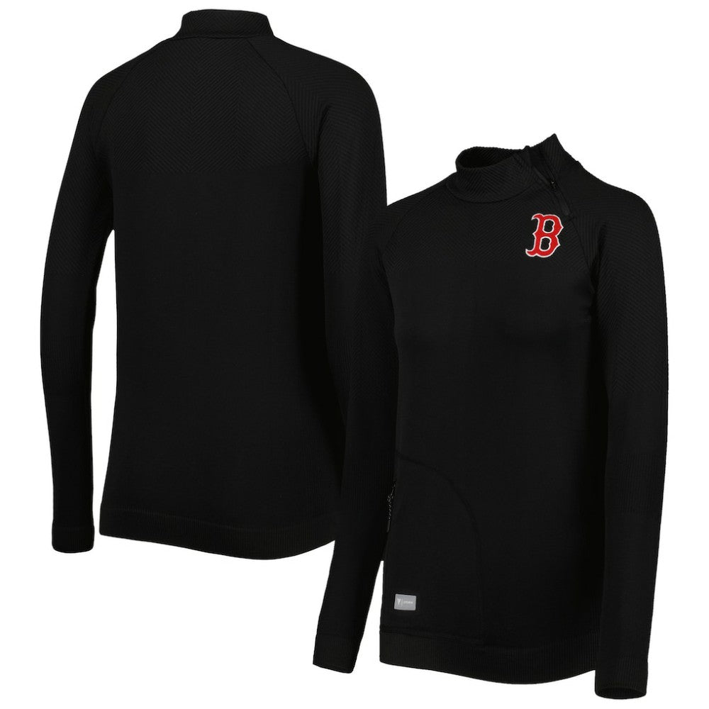 Boston Red Sox Levelwear Women's Verse Asymmetrical Raglan Tri-Blend Quarter-Zip Jacket - Black