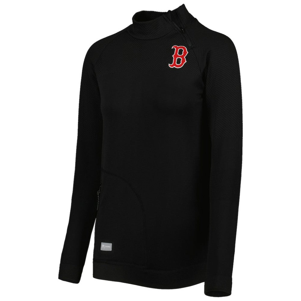 Boston Red Sox Levelwear Women's Verse Asymmetrical Raglan Tri-Blend Quarter-Zip Jacket - Black