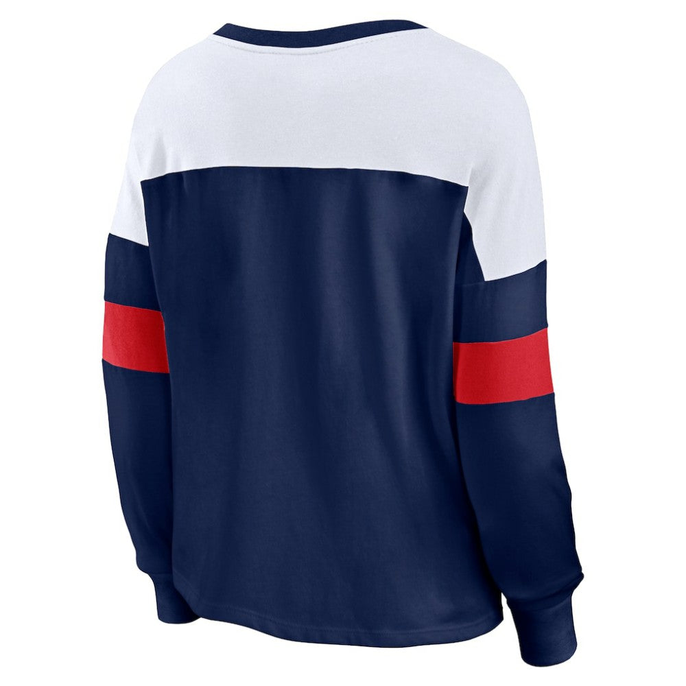 Boston Red Sox Women's Even Match Lace-Up Long Sleeve V-Neck T-Shirt - Navy/White